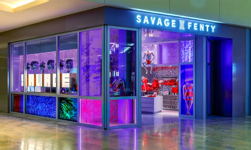 Foundation® Mount System tailored for Unilumin UslimII LED panels at Savage X Fenty in Las Vegas, NY.