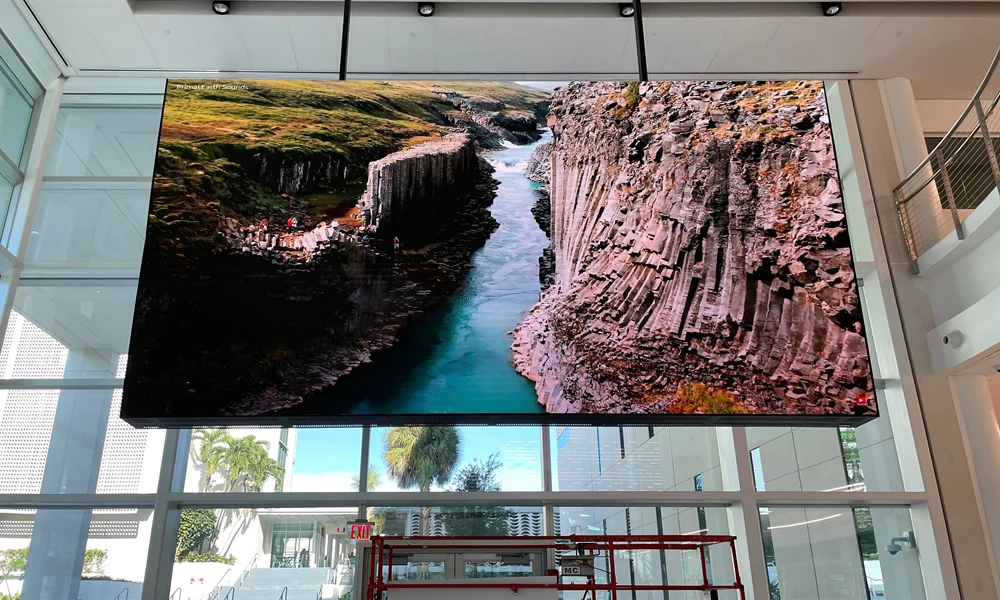 Tailored Hanging LED Structure with 2 Planar TVF Series LED Panels installed at the University of Miami.